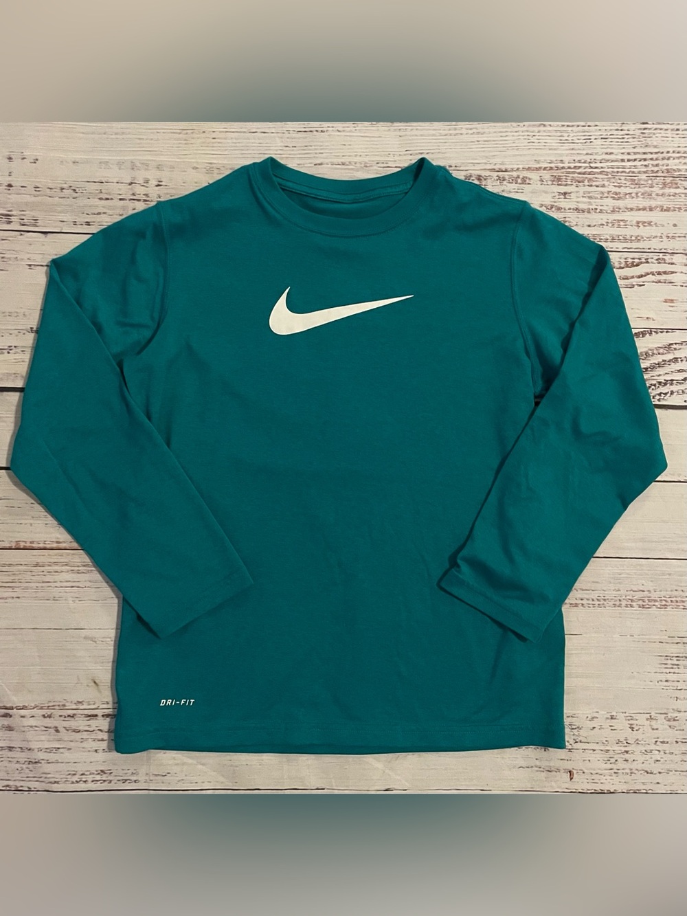 Nike Dri-Fit Long Sleeve Shirt Teal Boys YMD 10/12